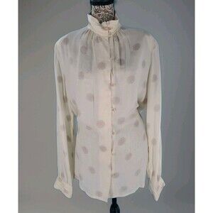 Womens Sz 12 Vintage  Blouse High Neck Lightweight Rayon Shoulder Pads Button